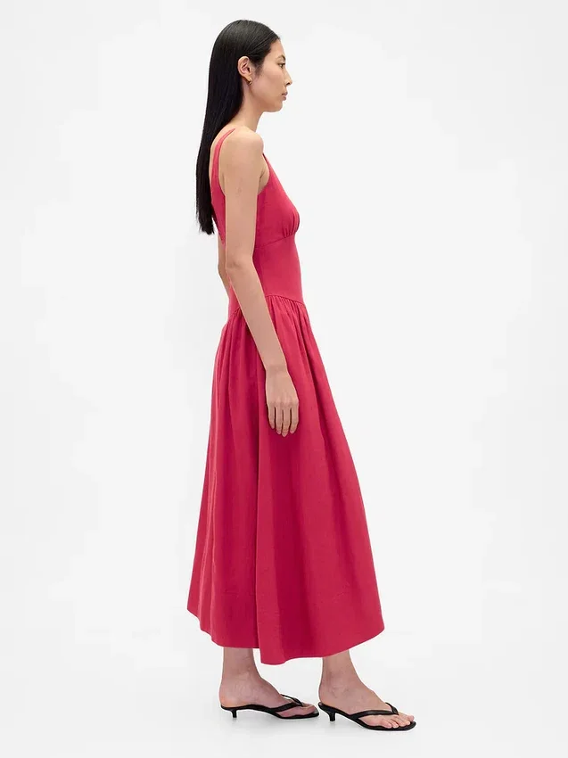 Robe longue froncée