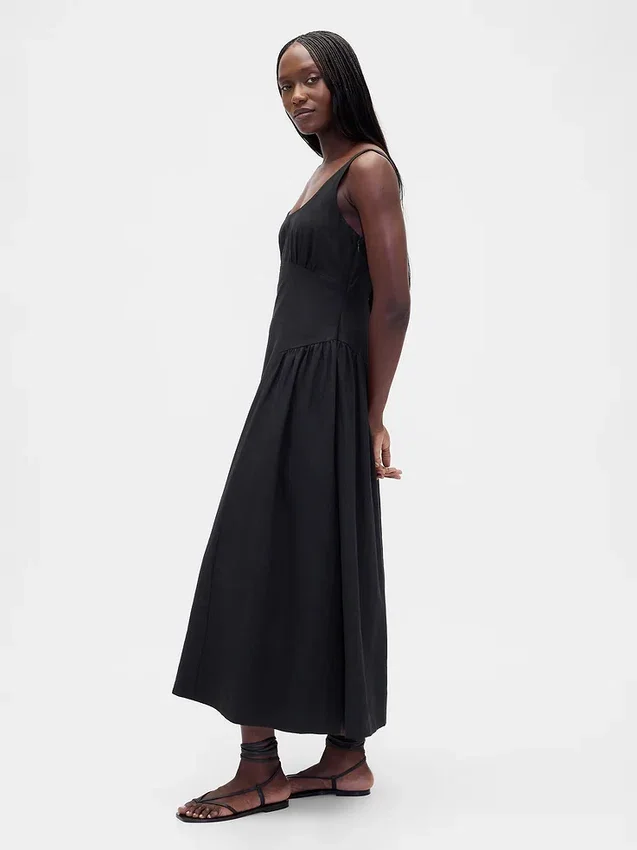 Robe longue froncée