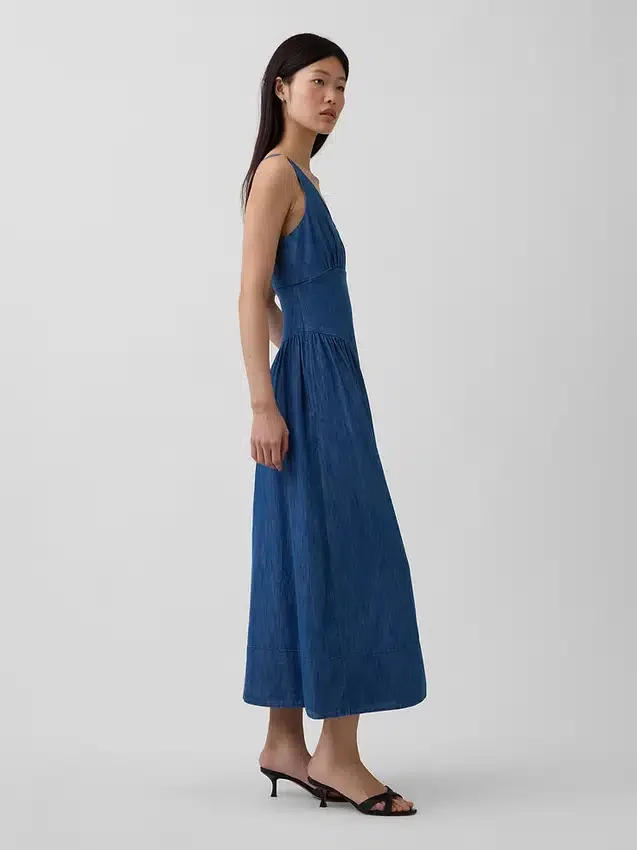 Robe longue froncée