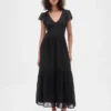 Robe longue moderne à volants en mélange de matières