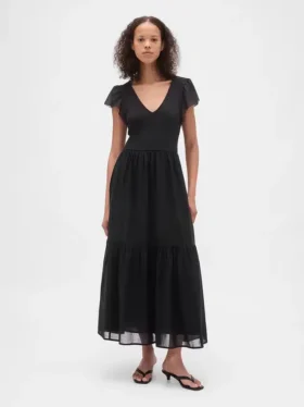 Robe longue moderne à volants en mélange de matières