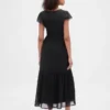 Robe longue moderne à volants en mélange de matières