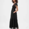 Robe longue moderne à volants en mélange de matières