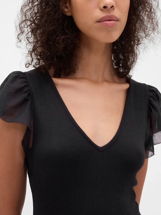 Robe longue moderne à volants en mélange de matières