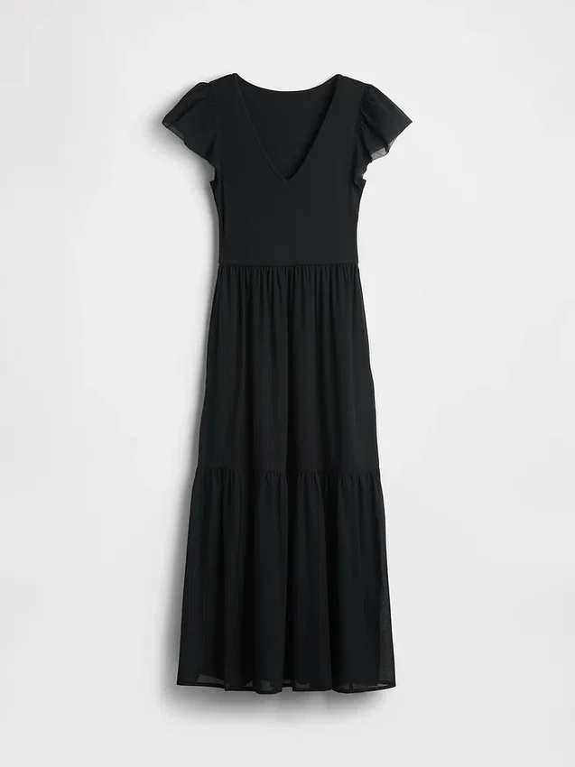 Robe longue moderne à volants en mélange de matières
