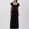 Robe longue à taille basse en mélange de lin