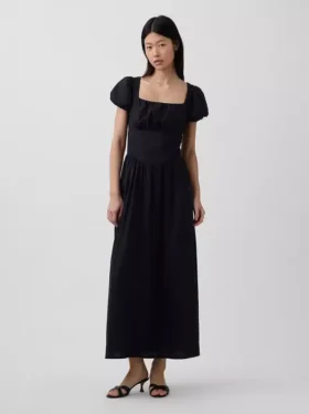 Robe longue à taille basse en mélange de lin