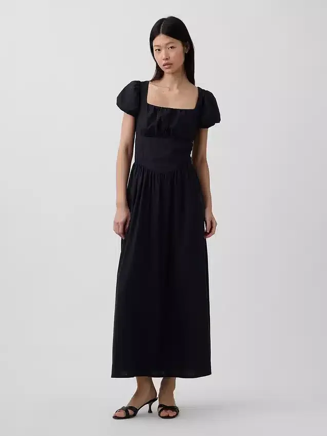 Robe longue à taille basse en mélange de lin