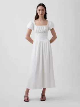 Robe longue à taille basse en mélange de lin