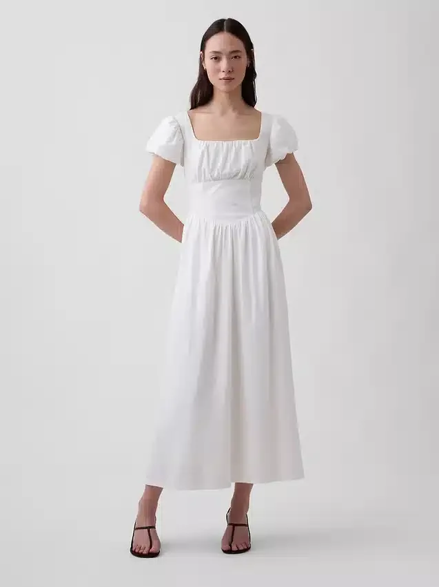 Robe longue à taille basse en mélange de lin