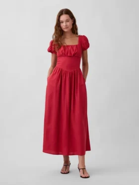 Robe longue à taille basse en mélange de lin