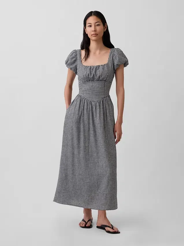 Robe longue à taille basse en mélange de lin