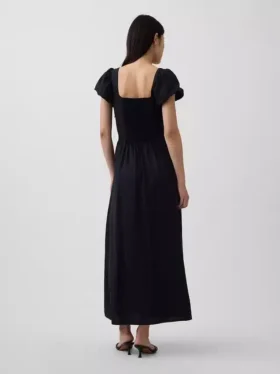 Robe longue à taille basse en mélange de lin