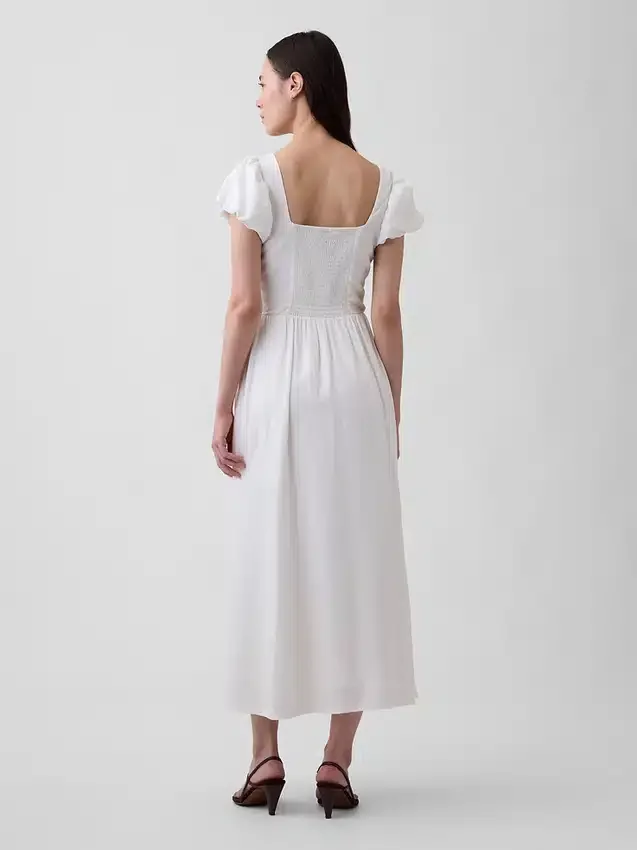 Robe longue à taille basse en mélange de lin