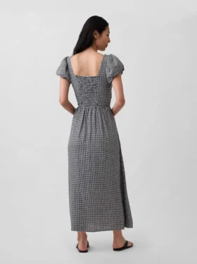 Robe longue à taille basse en mélange de lin
