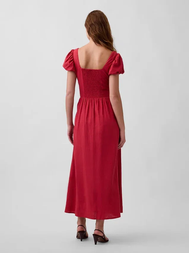 Robe longue à taille basse en mélange de lin