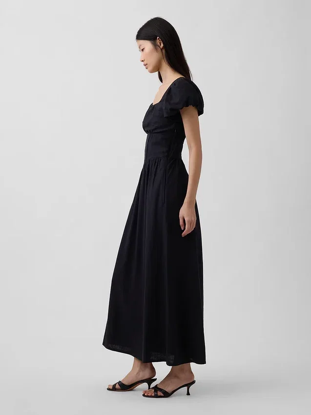 Robe longue à taille basse en mélange de lin