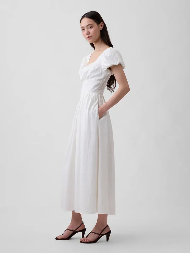 Robe longue à taille basse en mélange de lin