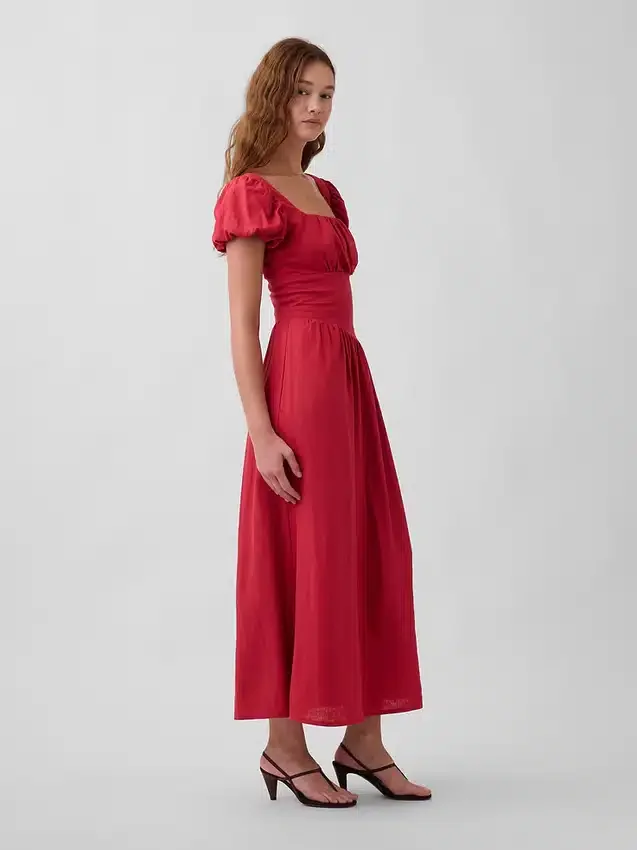 Robe longue à taille basse en mélange de lin