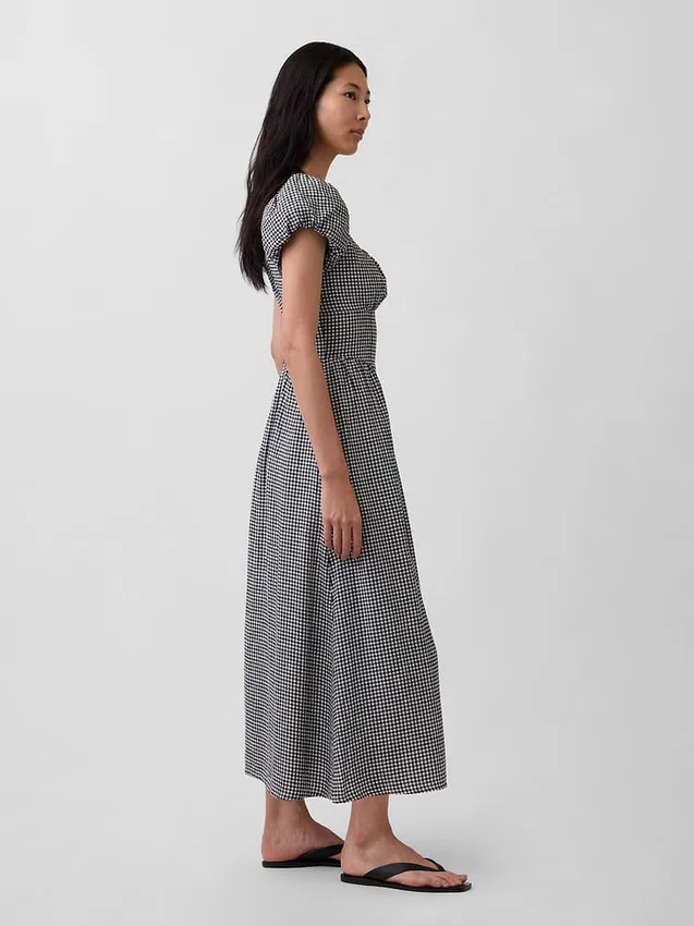 Robe longue à taille basse en mélange de lin