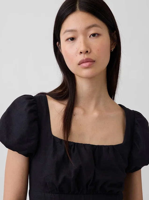 Robe longue à taille basse en mélange de lin