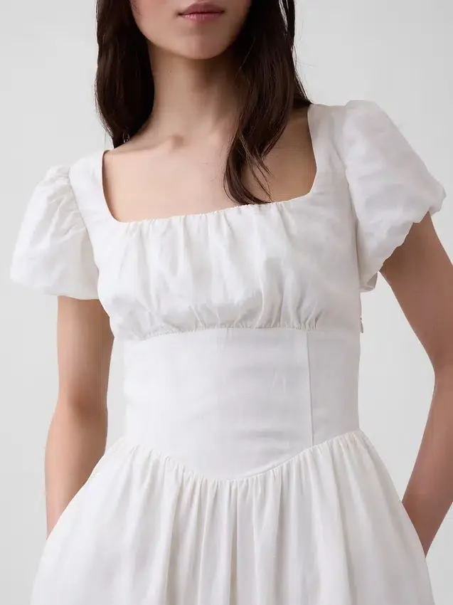 Robe longue à taille basse en mélange de lin