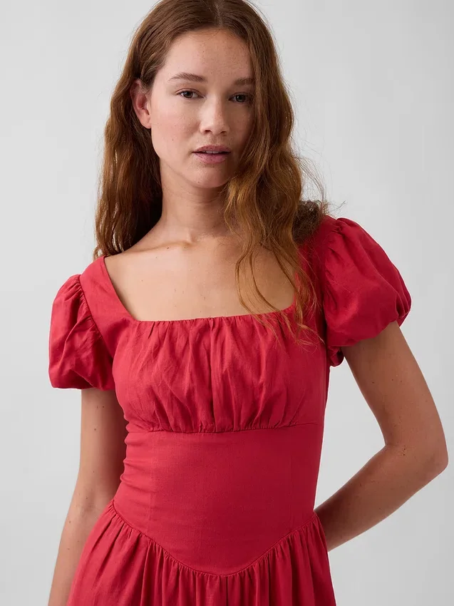 Robe longue à taille basse en mélange de lin