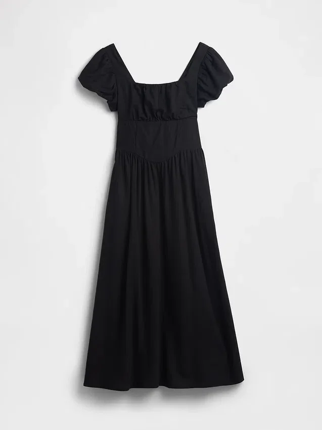 Robe longue à taille basse en mélange de lin