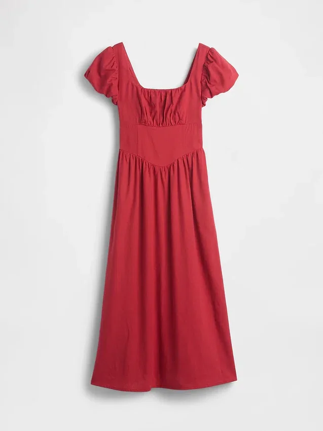 Robe longue à taille basse en mélange de lin