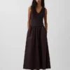Robe longue à taille basse en mélange de matières