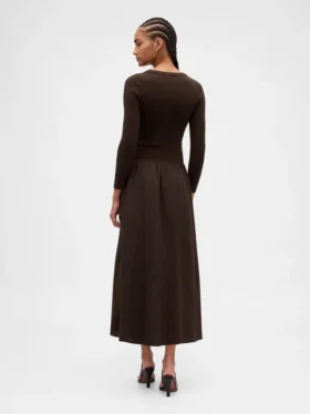 Robe longue à taille basse en mélange de matières