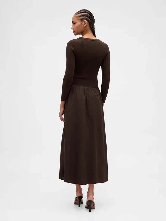 Robe longue à taille basse en mélange de matières