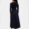 Robe longue à taille basse en mélange de matières