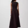 Robe longue à taille basse en mélange de matières