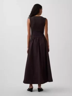 Robe longue à taille basse en mélange de matières