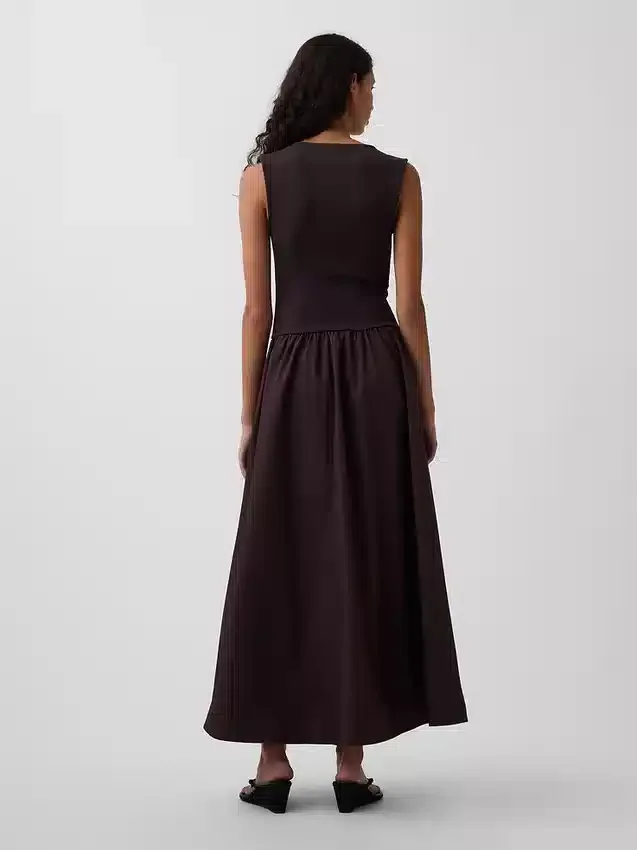 Robe longue à taille basse en mélange de matières
