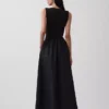 Robe longue à taille basse en mélange de matières