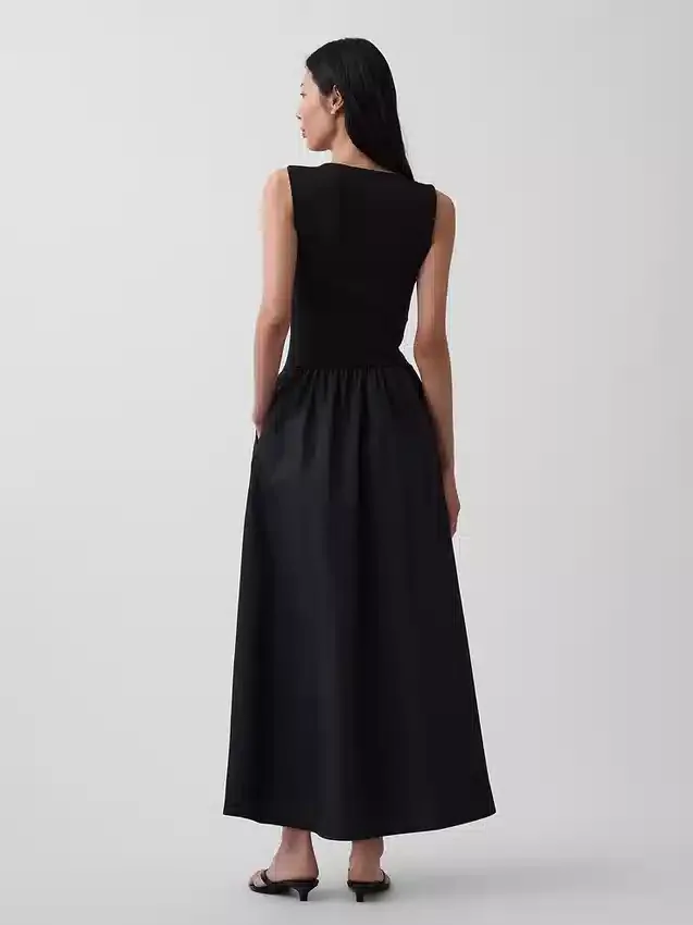 Robe longue à taille basse en mélange de matières