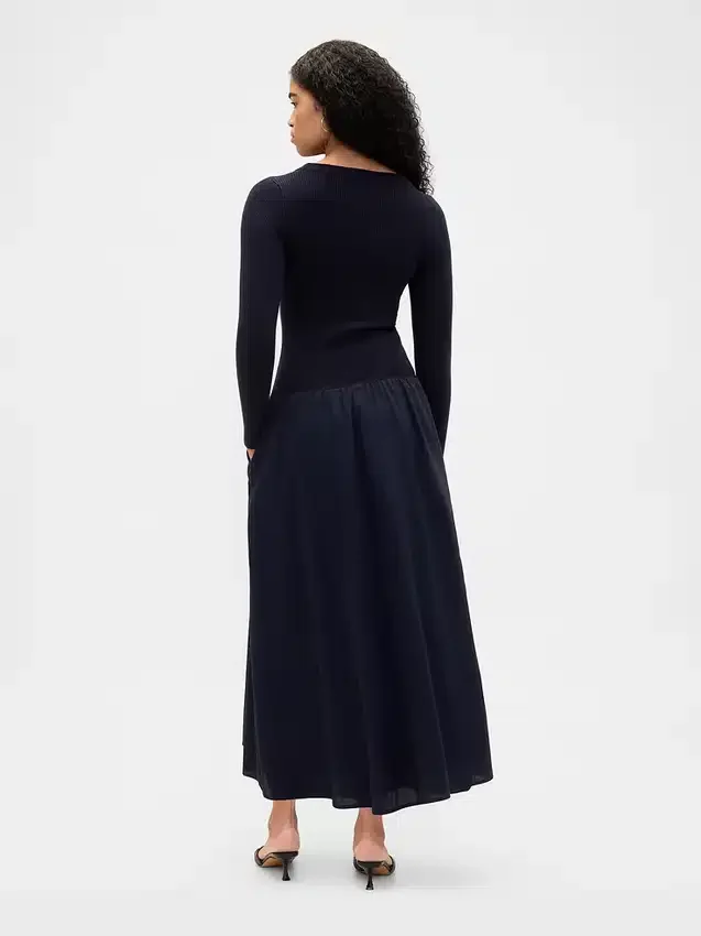 Robe longue à taille basse en mélange de matières