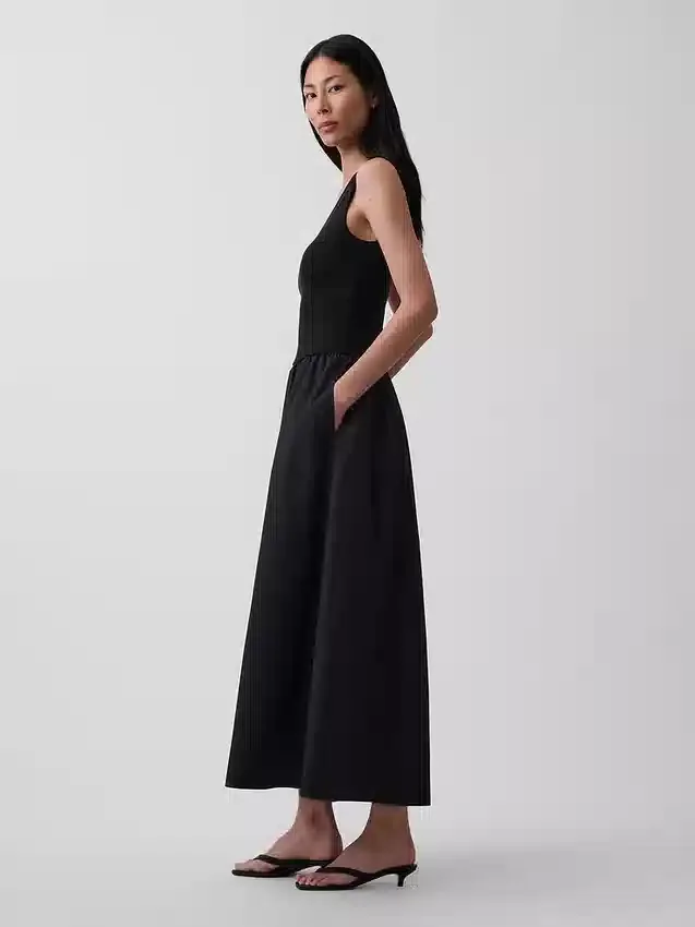 Robe longue à taille basse en mélange de matières