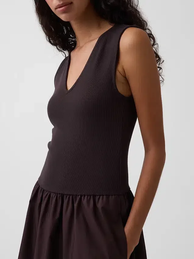 Robe longue à taille basse en mélange de matières