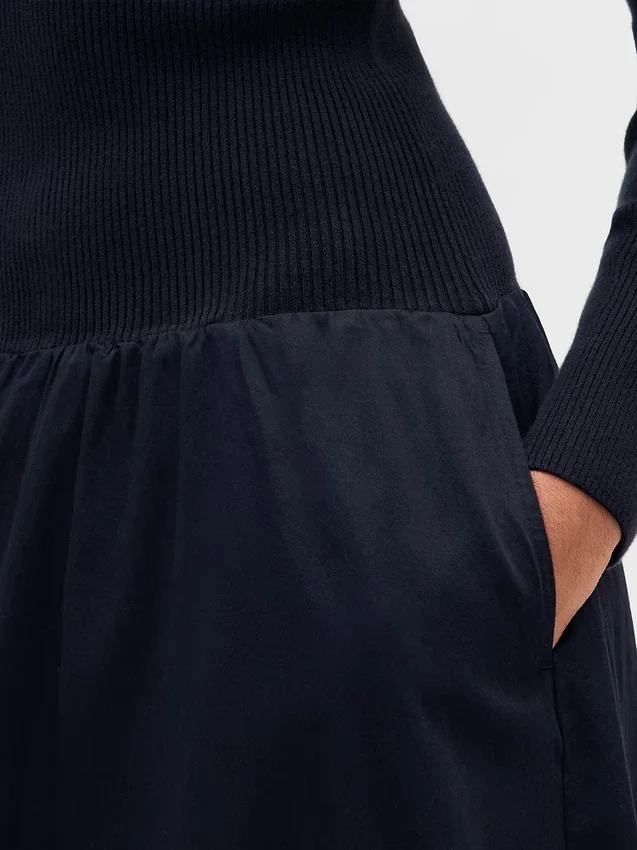 Robe longue à taille basse en mélange de matières