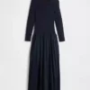 Robe longue à taille basse en mélange de matières