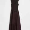 Robe longue à taille basse en mélange de matières