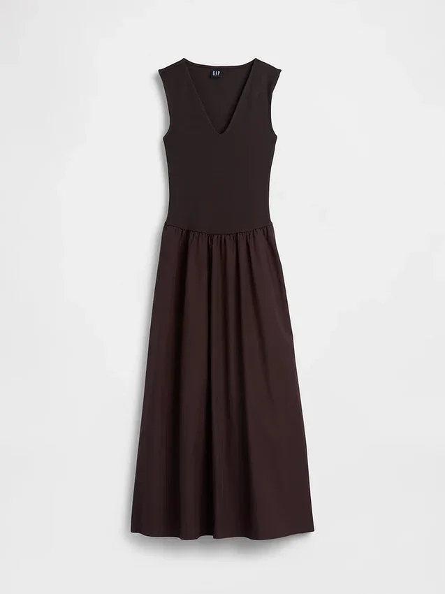 Robe longue à taille basse en mélange de matières