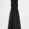 Robe longue à taille basse en mélange de matières