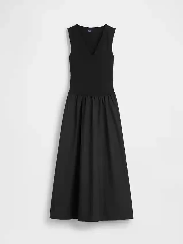 Robe longue à taille basse en mélange de matières