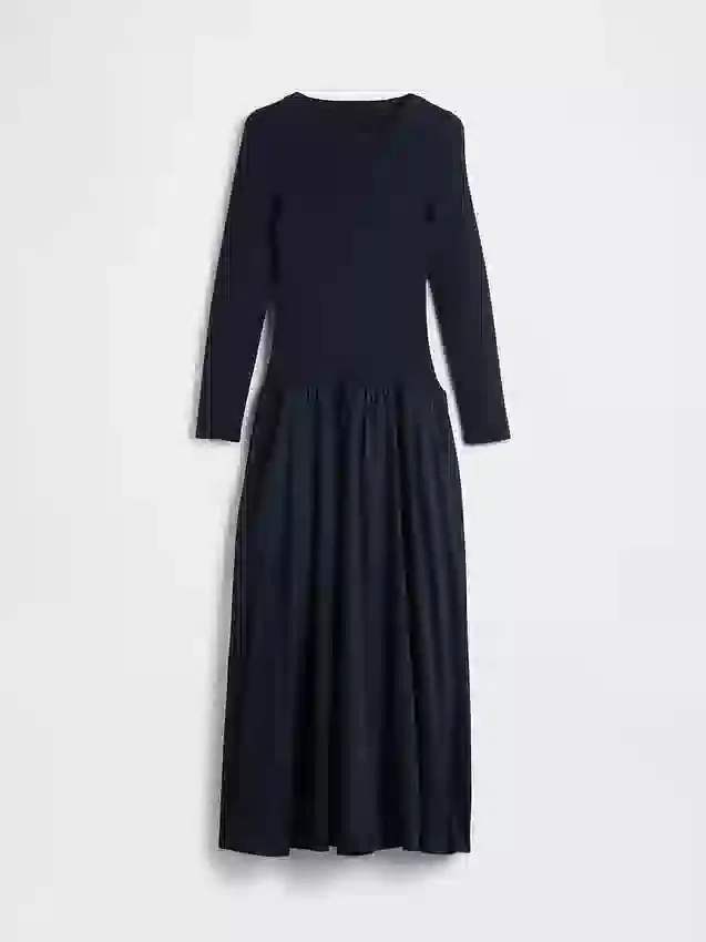 Robe longue à taille basse en mélange de matières