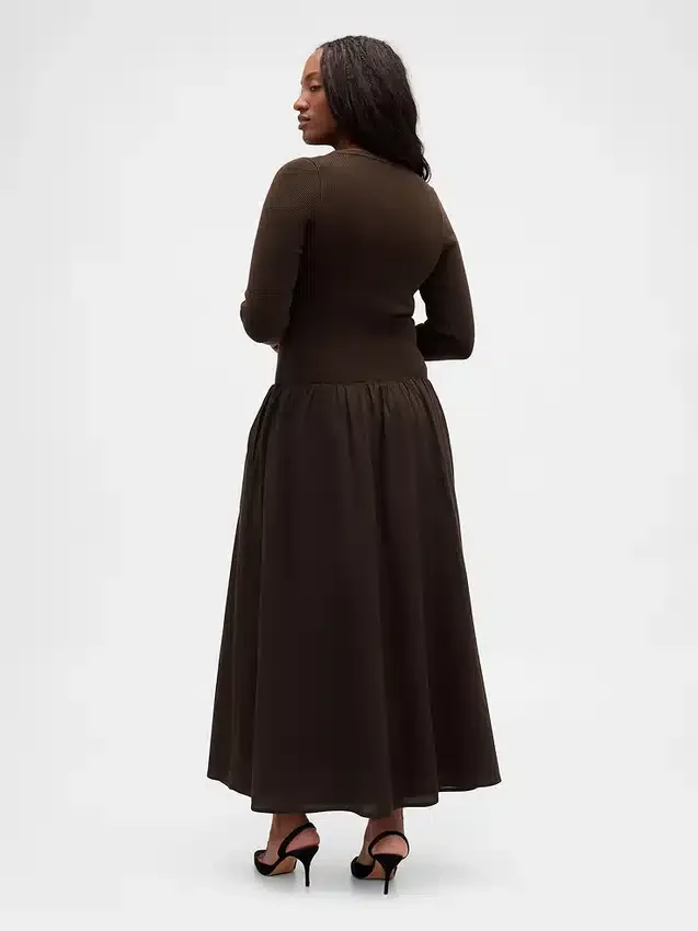 Robe longue à taille basse en mélange de matières