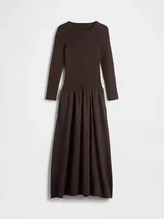 Robe longue à taille basse en mélange de matières
